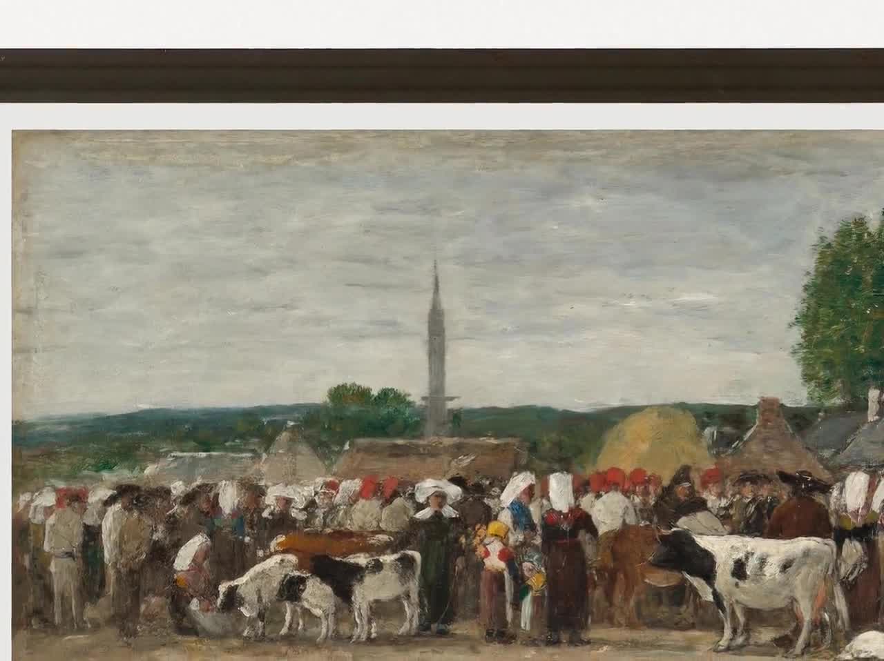 ウジェーヌ・ブーダン作「ブルターニュのフェア」1874年 木版画 印刷